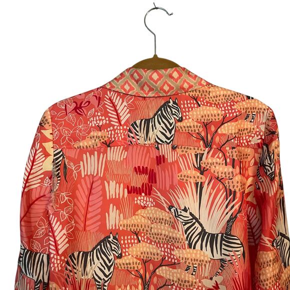 J McLaughlin Darcey Silk Viscose Button Up Shirt Animal Print Sz XS Zebra - Picture 6 of 11
